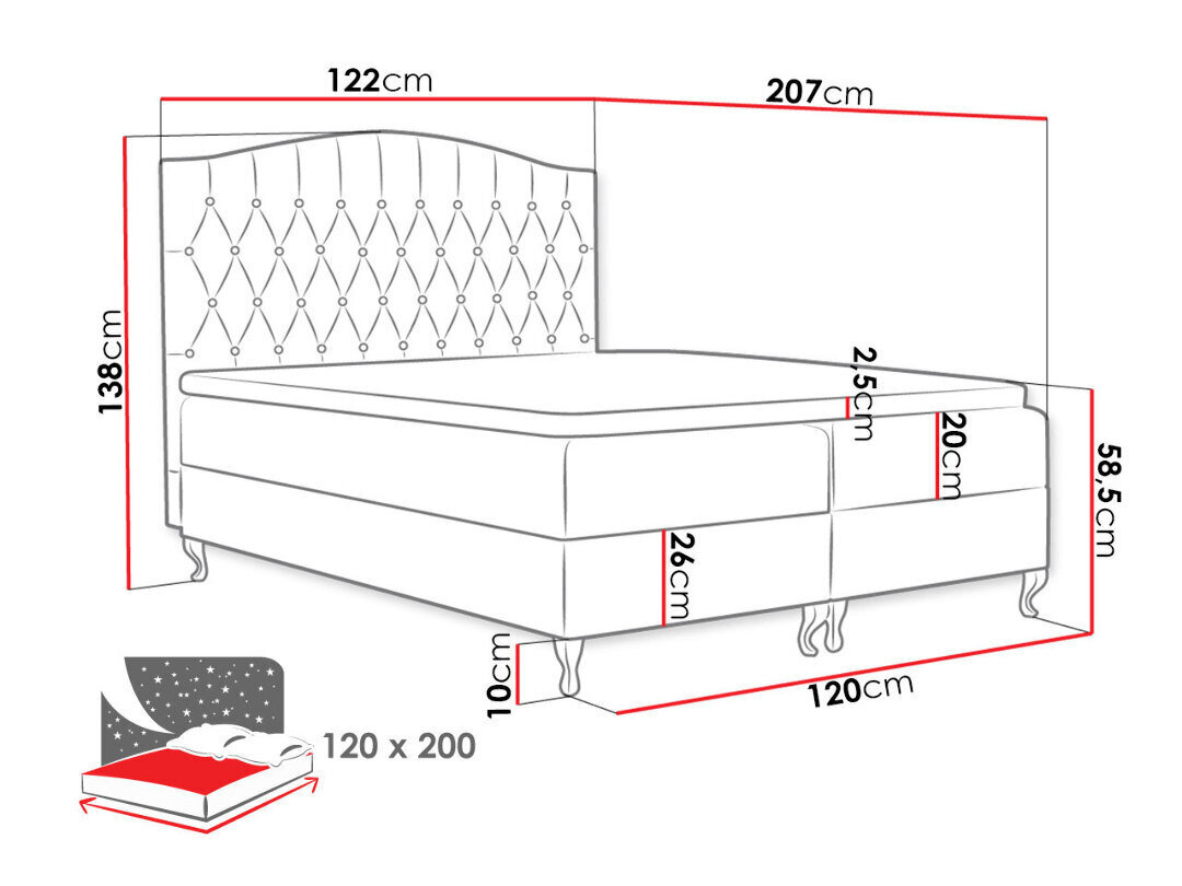 Kontinentaalvoodi Puerto 120x200cm hind ja info | Voodid | kaup24.ee