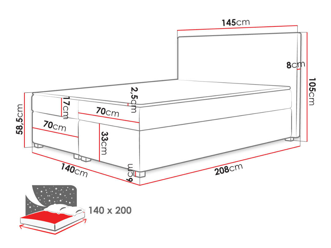 Kontinentaalvoodi Simple 140x200cm hind ja info | Voodid | kaup24.ee