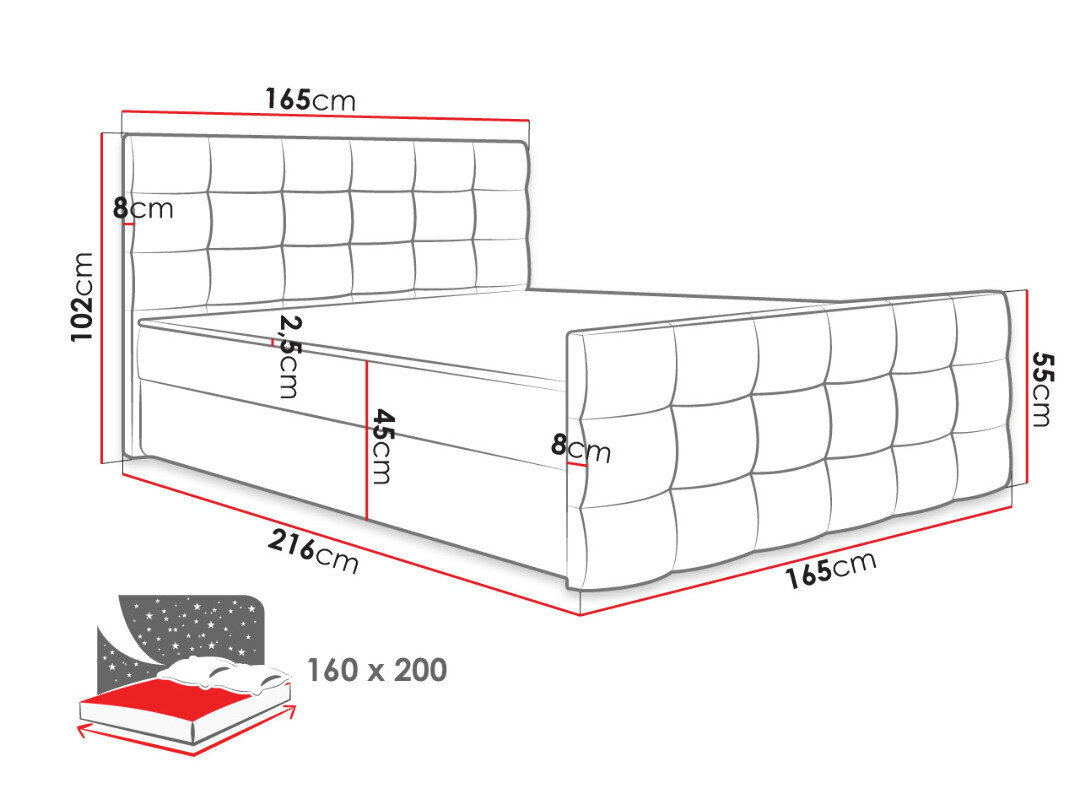 Kontinentaalvoodi Milano 160x200cm hind ja info | Voodid | kaup24.ee