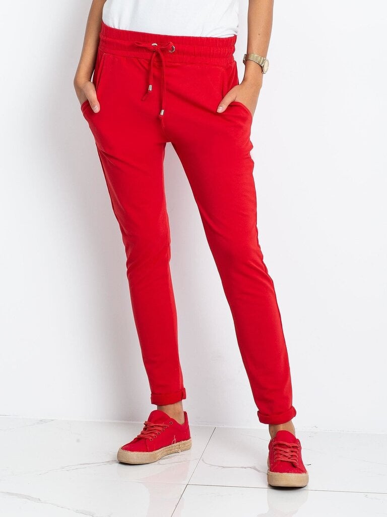 Naiste punased dressipüksid puuvillast. hind ja info | Naiste püksid | kaup24.ee