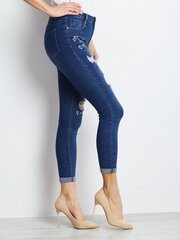 Tumesinised teksapüksid, millel on trükk. hind ja info | Naiste teksad | kaup24.ee