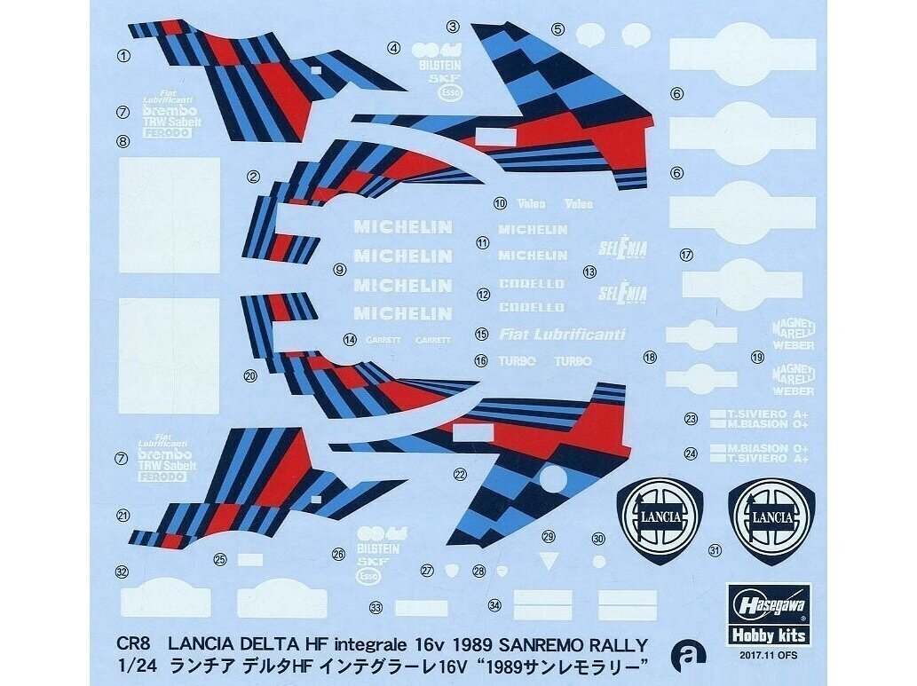 Hasegawa - Lancia Delta HF Integrale 16V 1989 San Remo Rally, 1/24, 25208 цена и информация | Klotsid ja konstruktorid | kaup24.ee