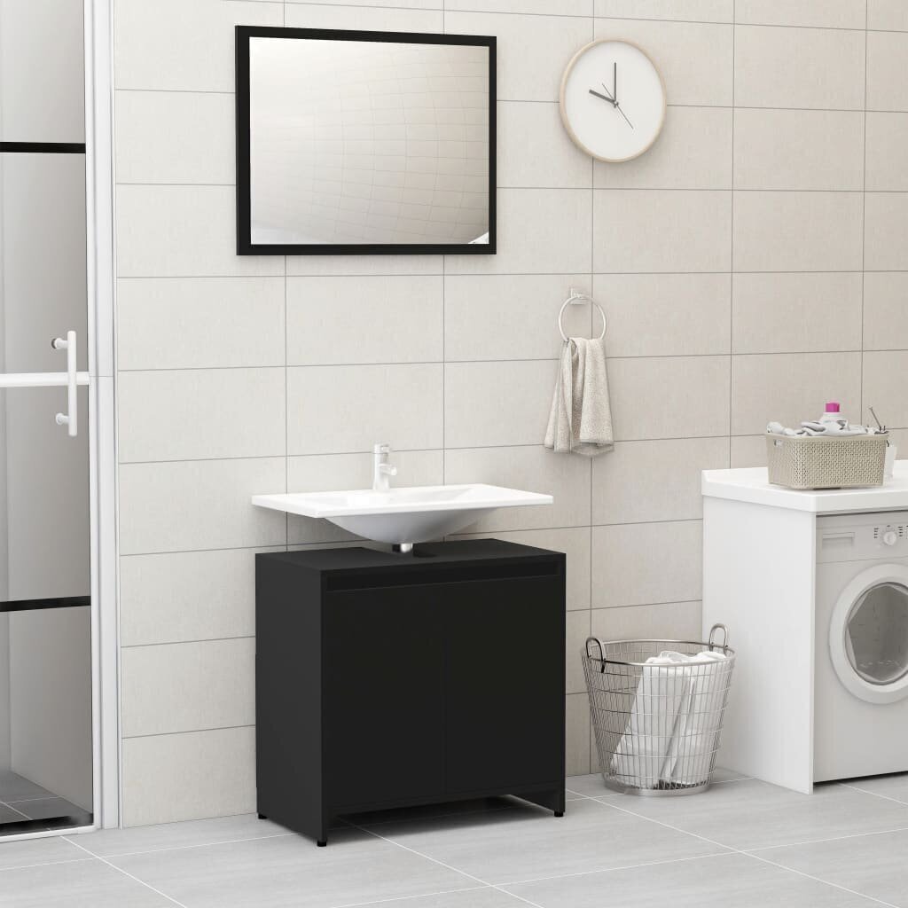 vidaXL 3-osaline vannitoamööbli komplekt, must, puitlaastplaat цена и информация | Vannitoa komplektid | kaup24.ee