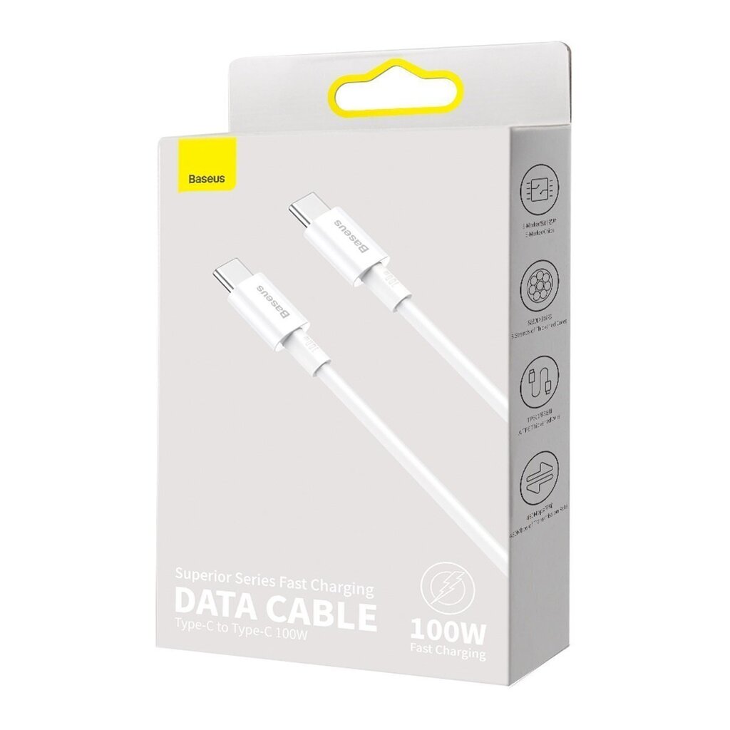 Baseus Superior Series Cable USB-C to USB-C, 100W, 1m (white) цена и информация | Mobiiltelefonide kaablid | kaup24.ee