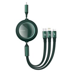 Кабель USB 3в1 Baseus Bright Mirror, USB - micro USB / USB-C / Lightning, 100 Вт, 1.2 м (зеленый) цена и информация | Кабели для телефонов | kaup24.ee