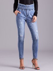 Kõrge vöökohaga teksad sinise vööga. hind ja info | Naiste teksad | kaup24.ee