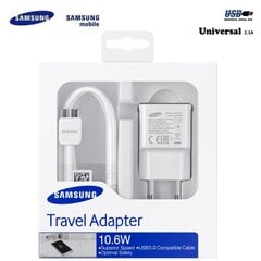 Samsung EP-TA10EWE Universal Adaptive USB Plug 2A Super Fast Charger 10.6W + Micro USB 21pin Cable (EU Blister) hind ja info | Mobiiltelefonide laadijad | kaup24.ee