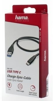 Juhe Hama USB 3.1 A > Type C pistik 1,5m, 00178396 цена и информация | Kaablid ja juhtmed | kaup24.ee