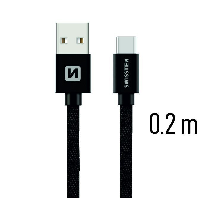 Swissten Textile Universaalne 3.1 USB-C Data ja laadimiskaabel 20 cm hind ja info | Mobiiltelefonide kaablid | kaup24.ee