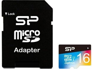 Карта памяти Silicon Power microSDHC, 16 Гб, Superior UHS-I U1 + адаптер цена и информация | Silicon Power Мобильные телефоны, Фото и Видео | kaup24.ee