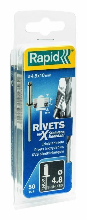 Neet roostevaba 4,8x10mm 50tk + Drill C, Rapid цена и информация | Käsitööriistad | kaup24.ee