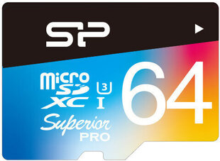 Карта памяти Silicon Power microSDXC 64ГБ Superior Pro Color U3 + адаптер цена и информация | Silicon Power Мобильные телефоны, Фото и Видео | kaup24.ee