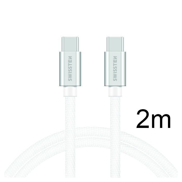 3.0 USB-C - USB-C Kaabel 2m Swissten Textile : valge/hõbe hind ja info | Mobiiltelefonide kaablid | kaup24.ee