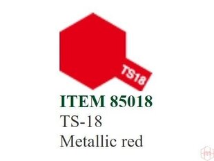 Аэрозольная краска Tamiya - TS-18 Metallic red, 100 мл цена и информация | Принадлежности для рисования, лепки | kaup24.ee