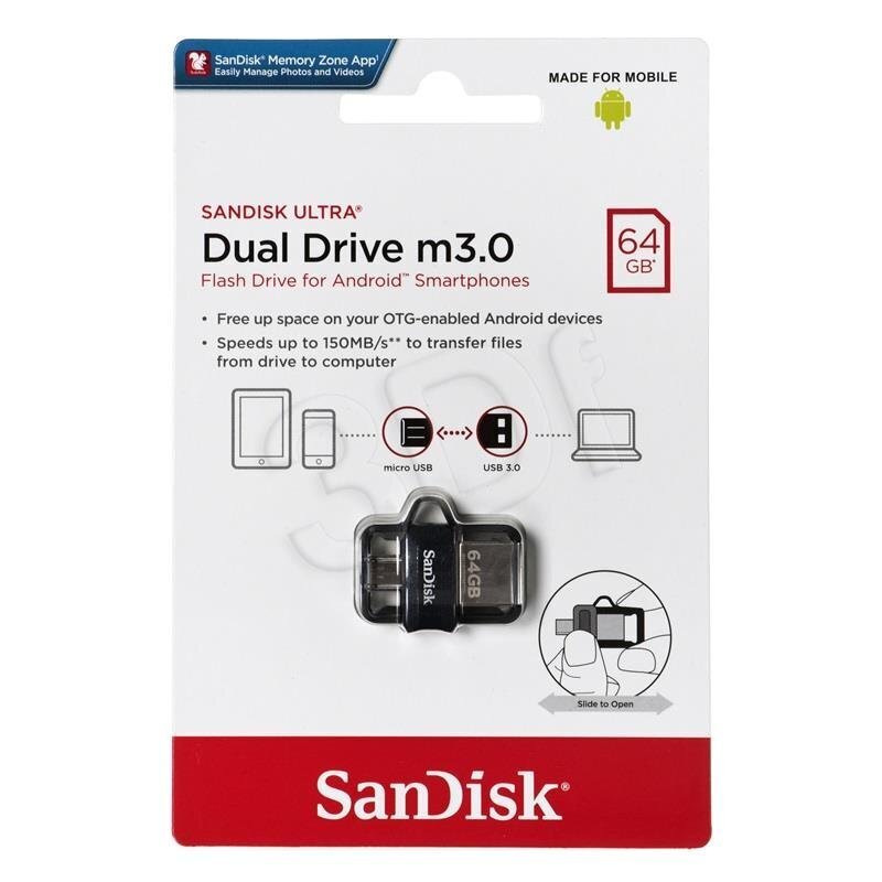 Mälupulk SanDisk Ultra Dual Drive 3.0 64GB 150MB/s цена и информация | Fotoaparaatide mälukaardid | kaup24.ee