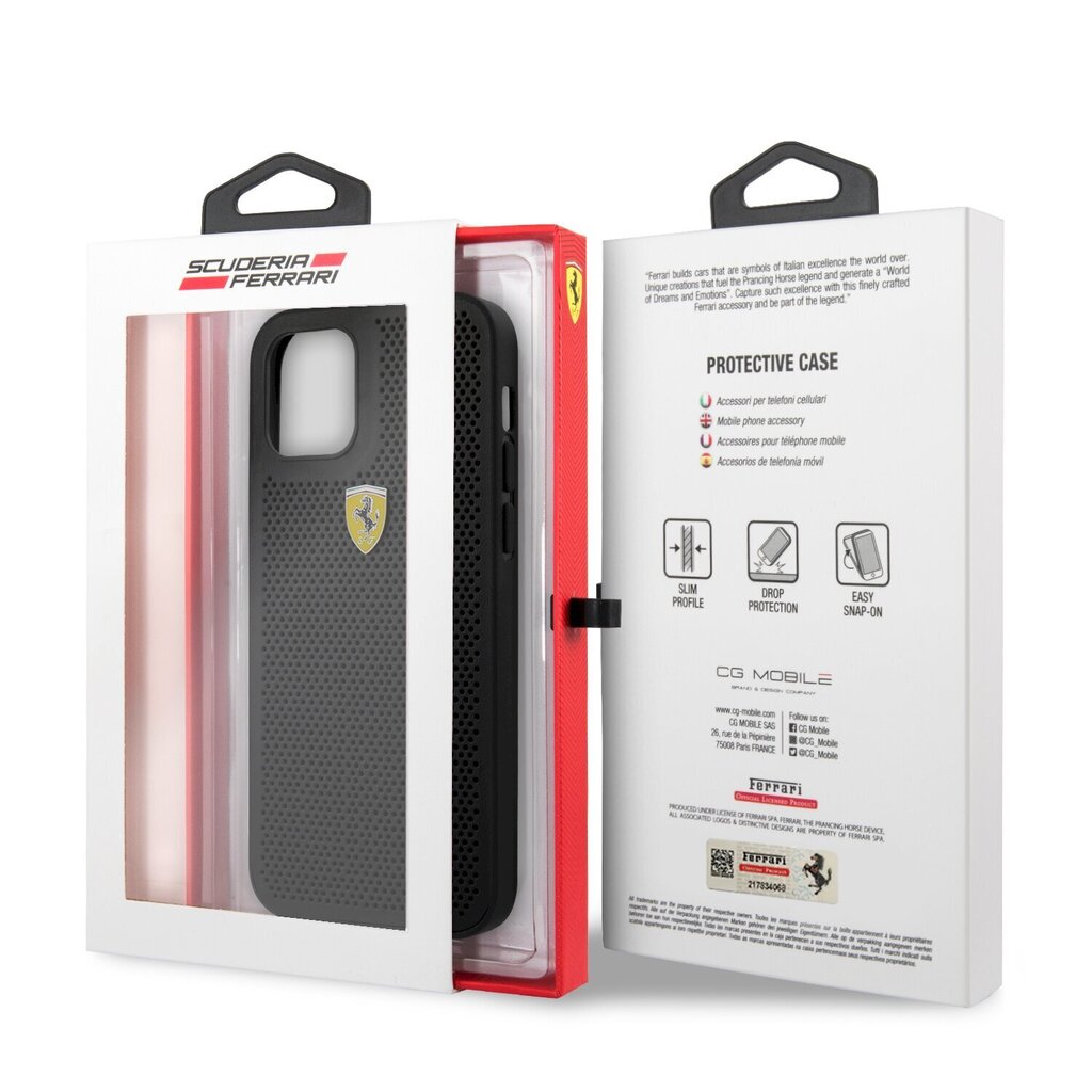 FESPEHCP12MBK Ferrari On Track Perforated Cover for iPhone 12/12 Pro 6.1 Black hind ja info | Telefoni kaaned, ümbrised | kaup24.ee