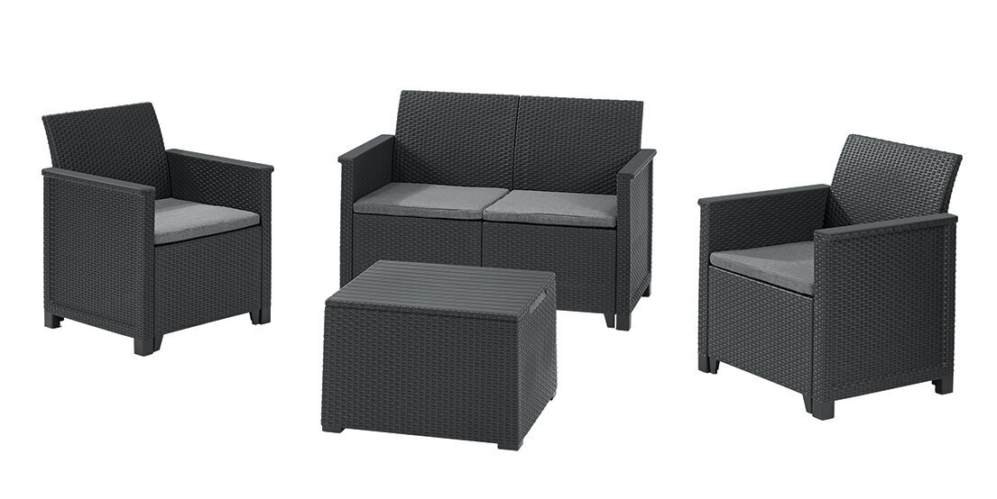 Aiamööbel Emma 2 Seater Sofa Set lauaga - hoiukastiga, hall цена и информация | Aiamööbli komplektid | kaup24.ee