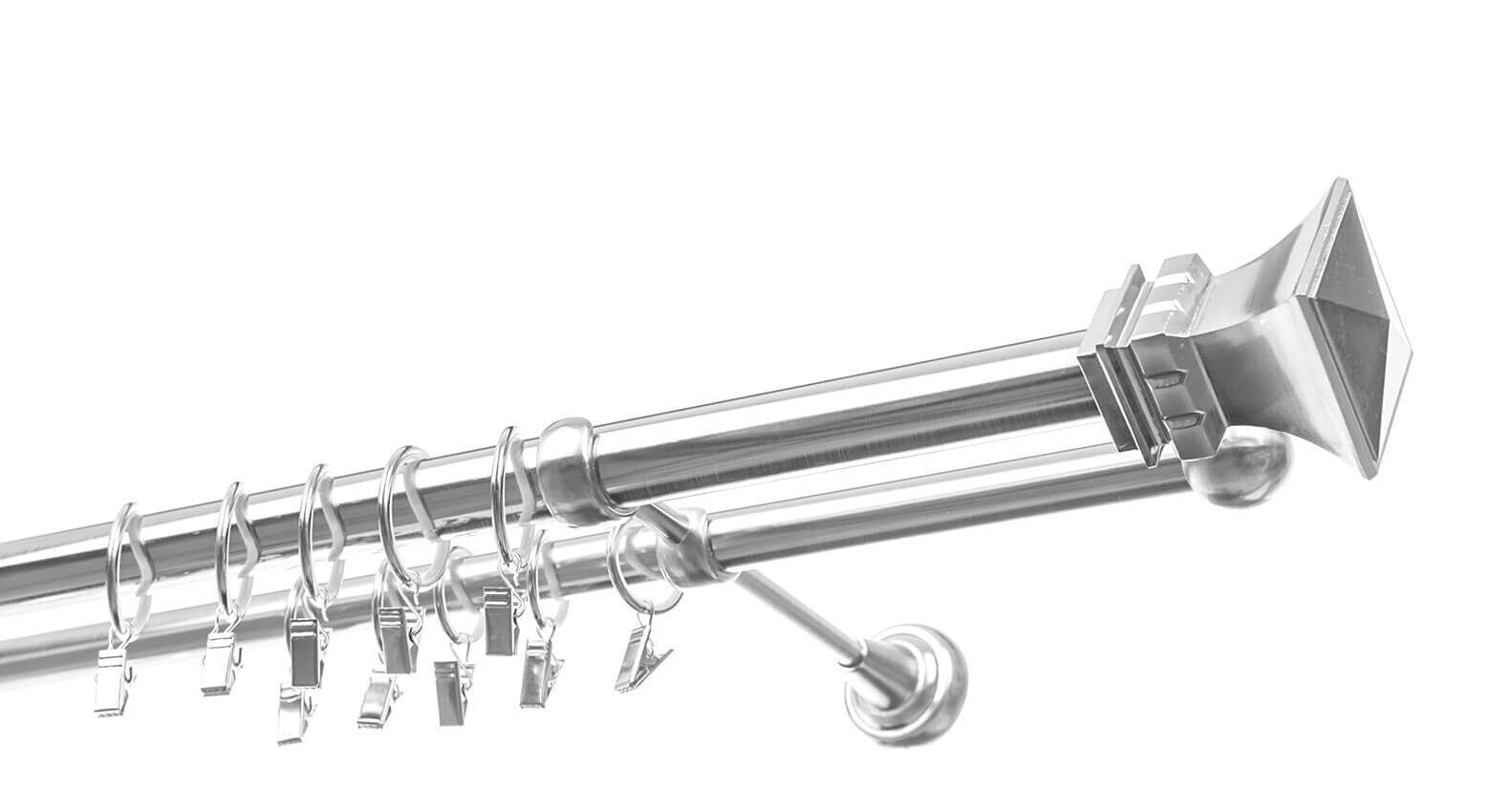 Kahekordne kardinapuu 25 mm + 19 mm APOLLO, 150 cm, roostevaba teras hind ja info | Kardinapuud | kaup24.ee