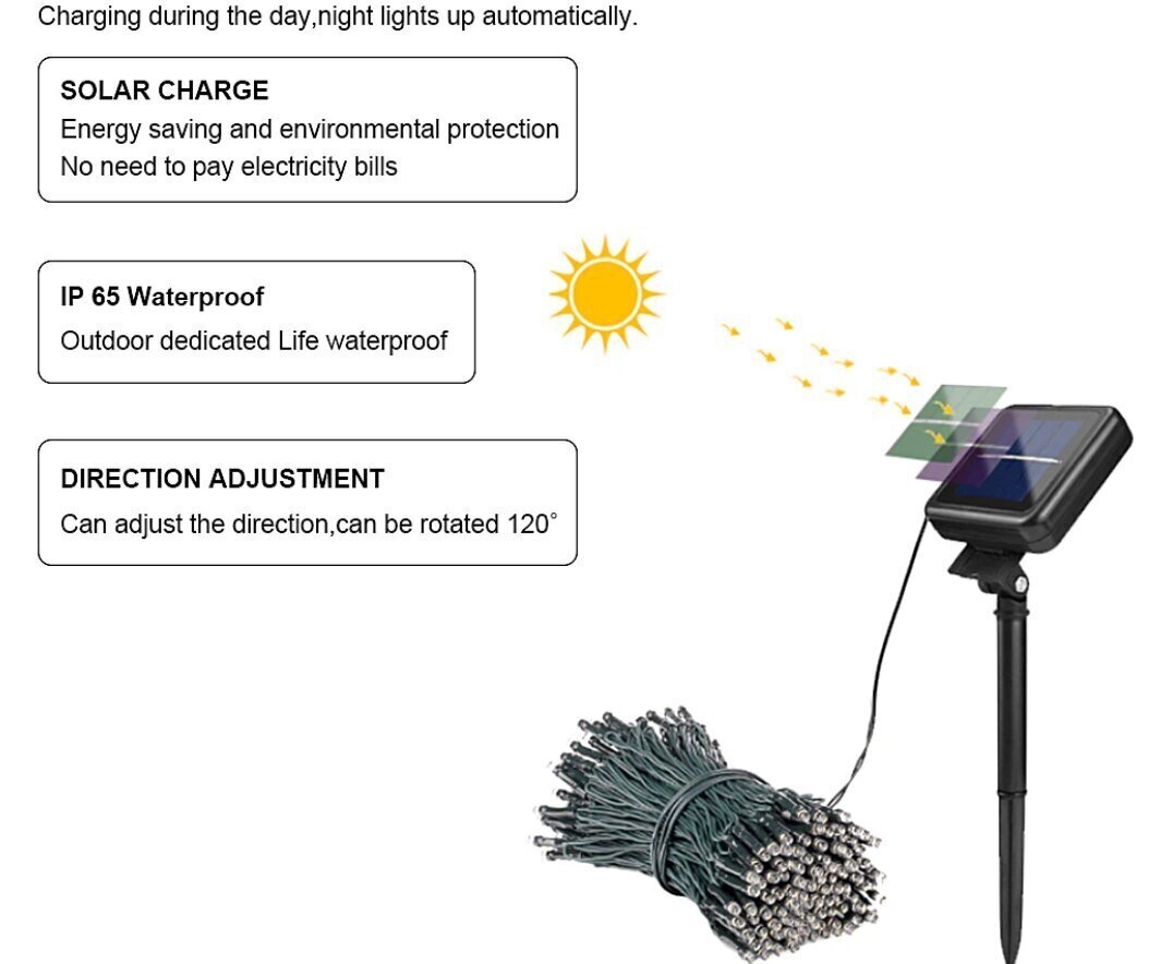 Veekindlad välistuled päikesepatareiga, 22m 200 LED цена и информация | Jõulutuled | kaup24.ee