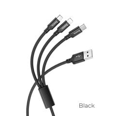 Кабель 3 в 1 - USB -> Type C / Lightning / Micro USB HOCO X14 1,0 м, кабель для зарядки три в одном, USB A, USB C Lightning для Apple iPhone, черный кабель для зарядки цена и информация | Кабели для телефонов | kaup24.ee