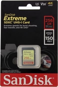 SDXC mälukaart 256GB SanDisk Exrteme UHS-I Klass 10 hind ja info | Fotoaparaatide mälukaardid | kaup24.ee