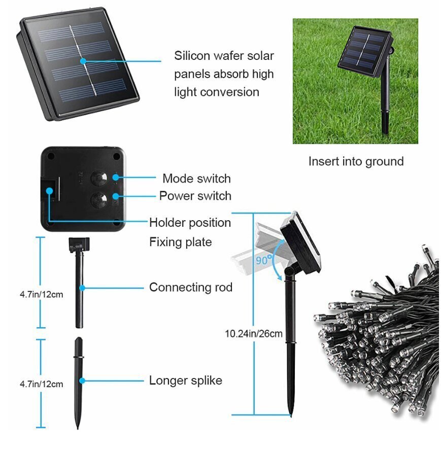 Jõulutuled, veekindlad, päikesepatareiga, 22 m, 200 Led hind ja info | Jõulutuled | kaup24.ee
