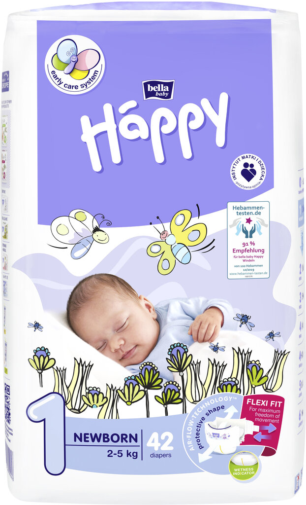 Mähkmed Happy Newborn, 1. suurus (2-5 kg), 42 tk цена и информация | Mähkmed | kaup24.ee