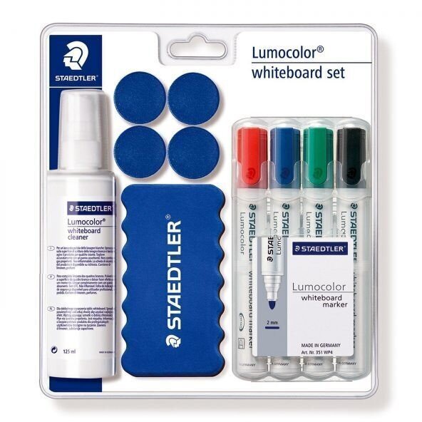 Komplekt tahvlile STAEDTLER Lumocolor 613: 4 värvimarkerit, käsn, puhastusvahend, 4 magnetit hind ja info | Kirjatarbed | kaup24.ee