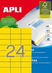 Etiketikleebised APLI 70x37 mm, A4, lehel 24 kleebist, 20 lehte, kollane värv hind ja info | Vihikud, märkmikud ja paberikaubad | kaup24.ee