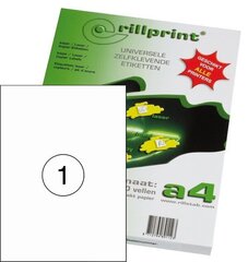 Etiketikleebised RILLPRINT 210x297 mm, A4, 1 kleebis lehel, 100 lehte цена и информация | Тетради и бумажные товары | kaup24.ee
