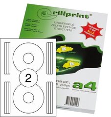 Etiketikleebised RILLPRINT CD-ROM 2, A4, 2 kleebist lehel, 100 lehte hind ja info | Vihikud, märkmikud ja paberikaubad | kaup24.ee