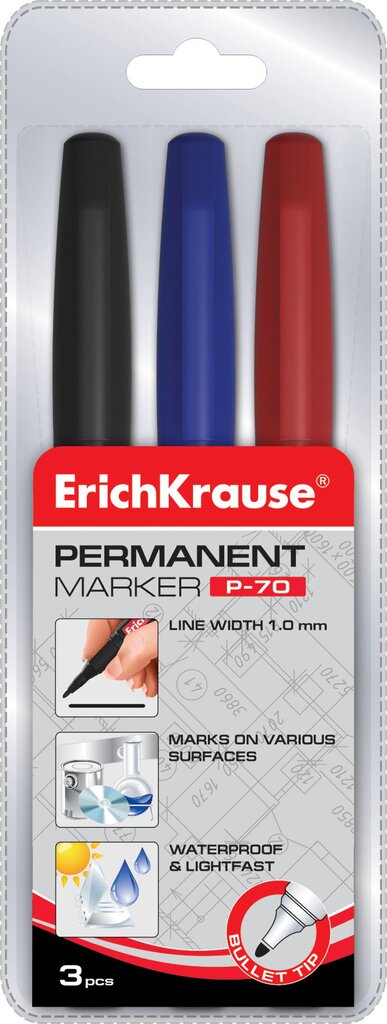 CD/DVD püsimarkerite komplekt ERICH KRAUSE P-70, 3 värvi цена и информация | Kirjutusvahendid | kaup24.ee