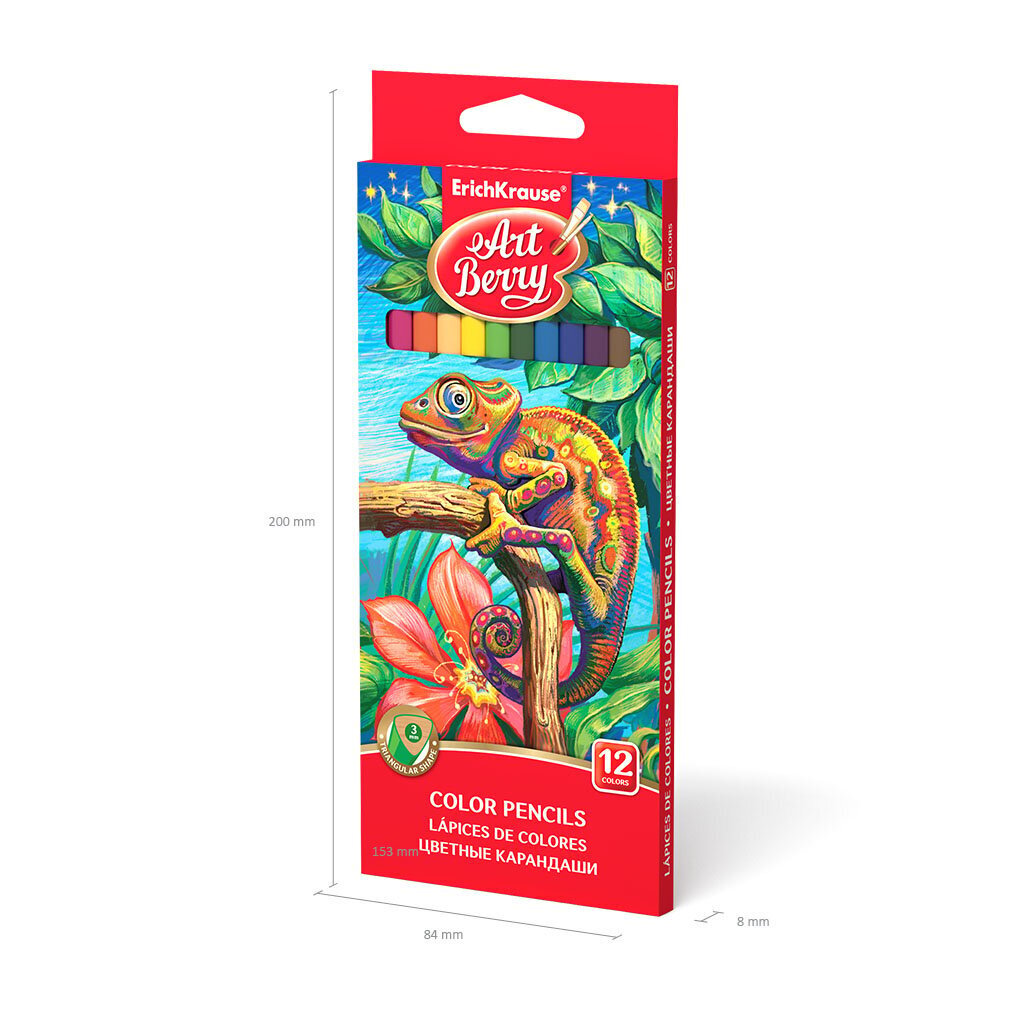 Värvilised pliiatsid ERICH KRAUSE Art Berry, kolmnurkne, 12 värvi цена и информация | Kunstitarbed, voolimise tarvikud | kaup24.ee