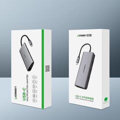 Концентратор Ugreen CM179 USB-C - HDMI 4K, 3x USB 3.0, Type-C, RJ45, SD, Micro SD, серый цена и информация | Кабели для телефонов | kaup24.ee
