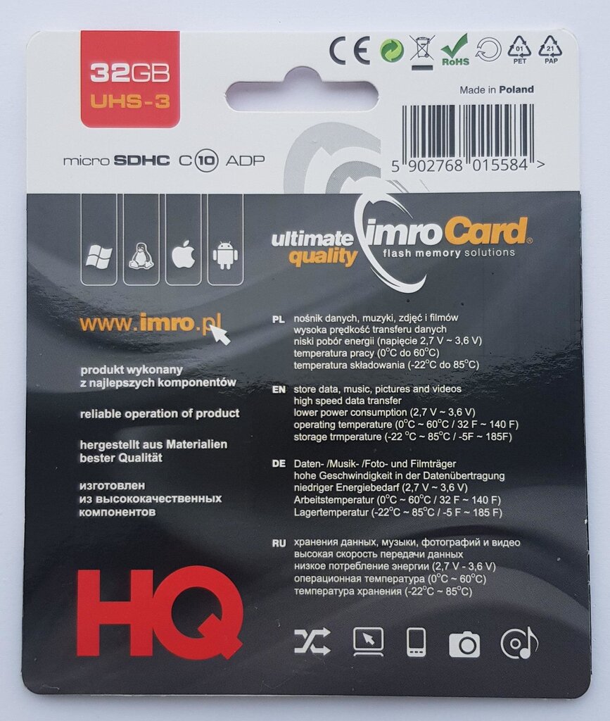 Imro MicroSD10, 32 GB hind ja info | Mobiiltelefonide mälukaardid | kaup24.ee