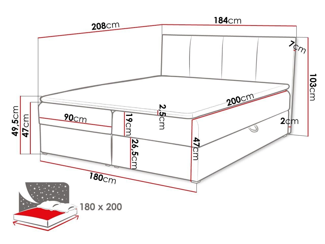 Kontinentaalvoodi Rebos 180x200cm hind ja info | Voodid | kaup24.ee