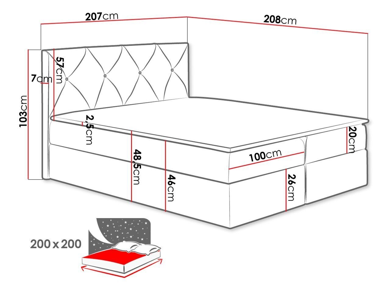 Kontinentaalvoodi Crystal 120x200cm hind ja info | Voodid | kaup24.ee