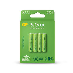 Аккумуляторные батареи GP ReCyko NiMH AAA 650мАч EB4 цена и информация | GP Batteries Сантехника, ремонт, вентиляция | kaup24.ee