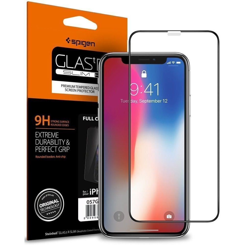 SPIGEN GLASS kaitseklaas telefonile iPhone XI, iPhone XS ,iPhone X, must цена и информация | Ekraani kaitsekiled | kaup24.ee