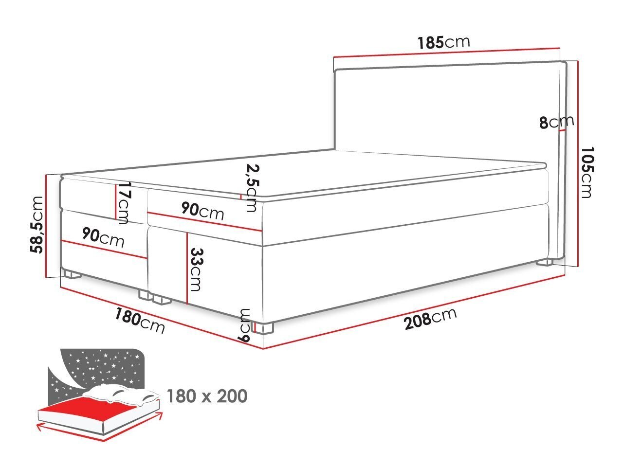 Kontinentaalvoodi Simple 180x200cm hind ja info | Voodid | kaup24.ee