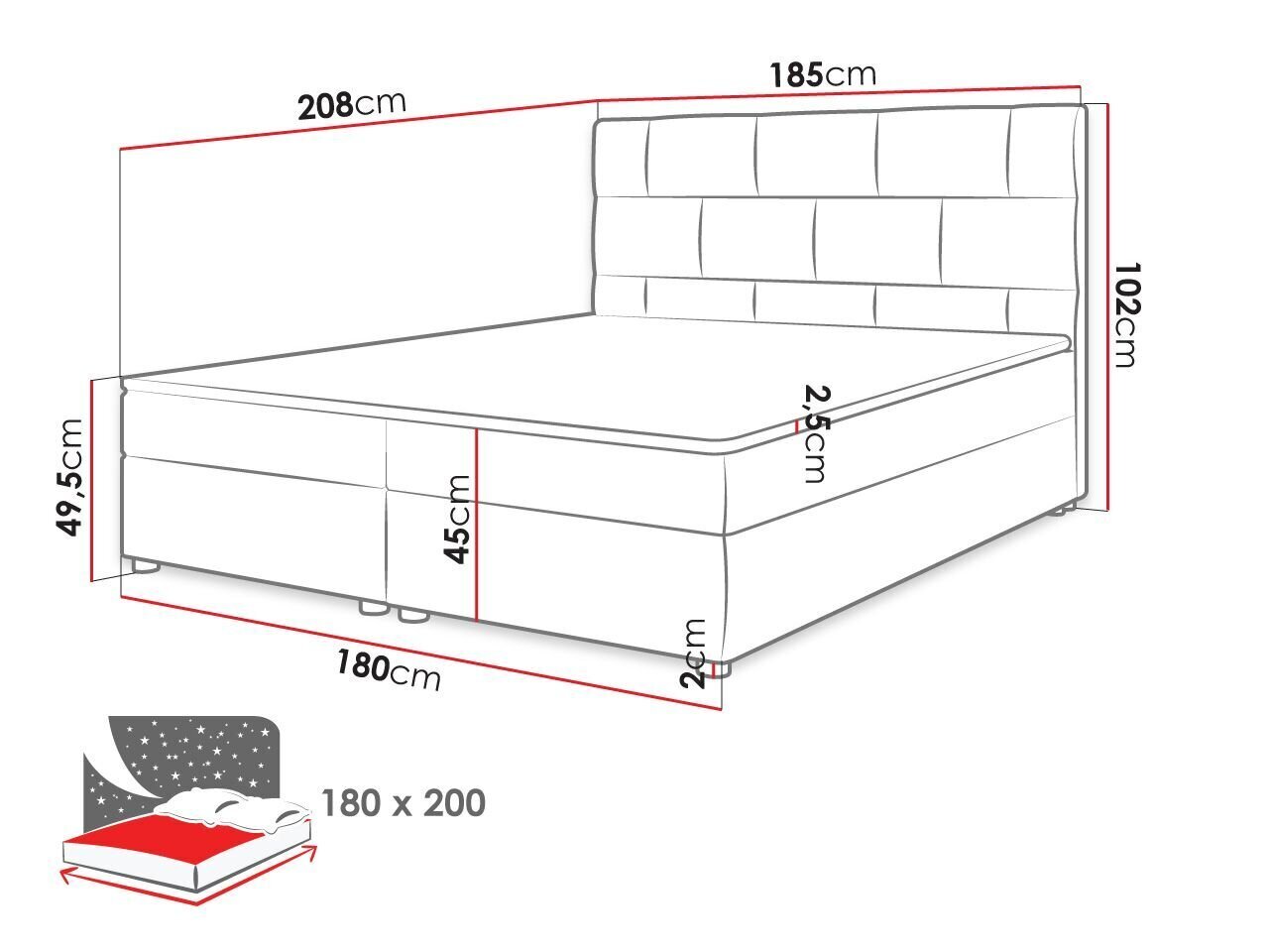 Kontinentaalvoodi Wall 180x200cm hind ja info | Voodid | kaup24.ee