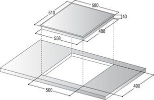 Greentek BTE640, keraamiline pliidiplaat, 4 keeduala, 60 cm, rst.vaba raam цена и информация | Варочные поверхности | kaup24.ee