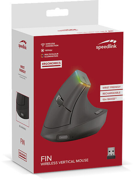 Speedlink juhtmevaba hiir Fin Ergonomic, must (SL-630025-BK) hind ja info | Hiired | kaup24.ee