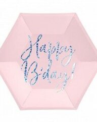 Бумажные тарелки розовые Happy Birthday 20 см, 6 шт цена и информация | Праздничная одноразовая посуда | kaup24.ee