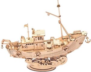 Puidust 3D -pusle Robotime Fishing Ship, 8 aastat vana + hind ja info | Klotsid ja konstruktorid | kaup24.ee