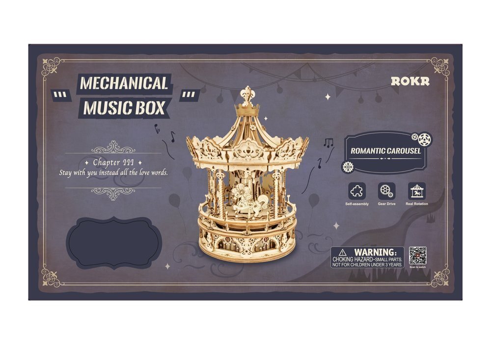 Puidust 3D -pusle - muusikakast Robotime Romantic Carousel, alates 14 + aastast hind ja info | Klotsid ja konstruktorid | kaup24.ee