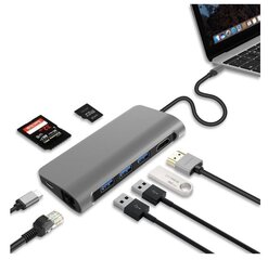 Hallo Type-C Multiport Adapter 8in1 USB 3.0 / HDMI 4K / LAN / SD / PD hind ja info | USB jagajad, adapterid | kaup24.ee