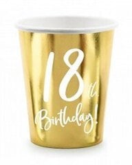 Ühekordsed kuldset värvi tassid „18.sünnipäev“ 220 ml, 6 tk hind ja info | Ühekordsed nõud | kaup24.ee