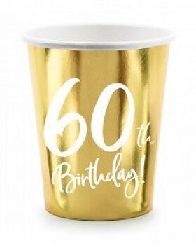 Ühekordsed kuldset värvi topsid „60. sünnipäev“ 220 ml, 6 tk. цена и информация | Ühekordsed nõud | kaup24.ee