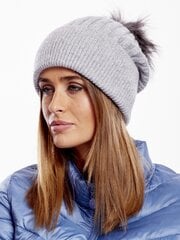 Soonikmüts karvkattega pompomhall Grey ONE SIZE цена и информация | Женские шапки | kaup24.ee